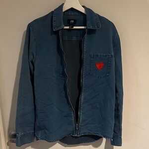 H&M Denim Shirt Jacket with Red Heart Accent